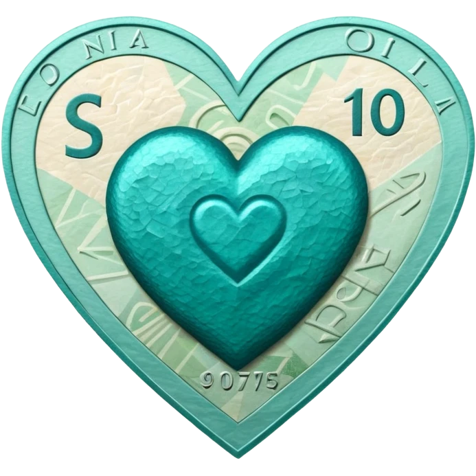 Teal heart with Canadian denominated bills emoji
