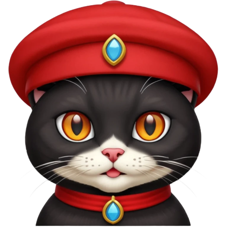 black suited old cat with red fes hat emoji