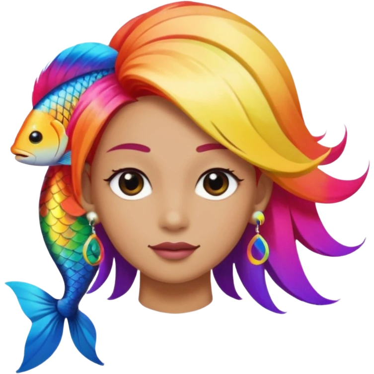 earring  wearing fish with hair emoji