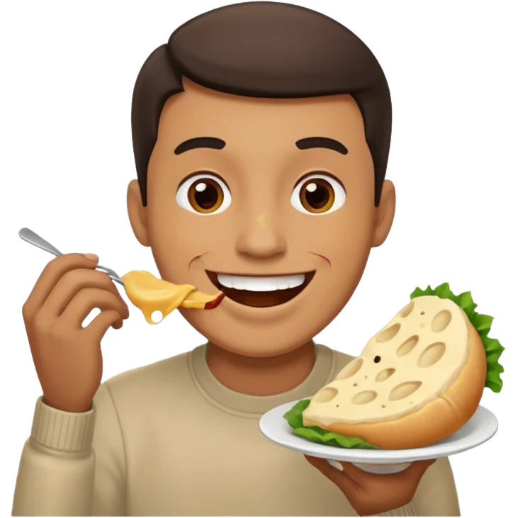 Create a sticker in which a man 6 is hand by denoting other friend that have you eaten in  face emoji