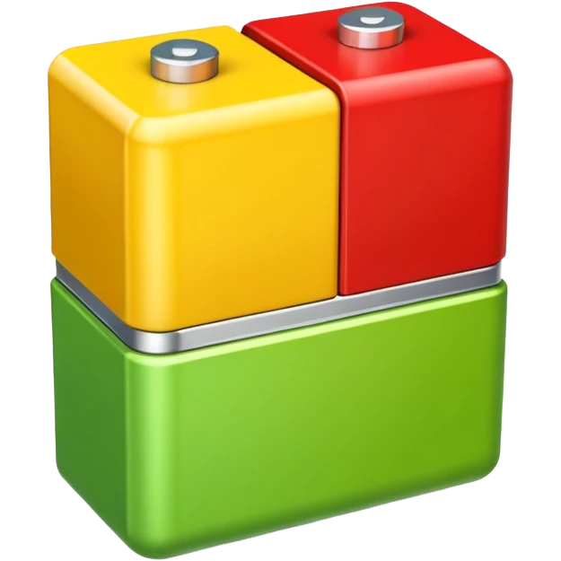 Simple battery icon with three segments: green (full), yellow (half), red (empty). Soft edges, symbolizing energy and self-check. emoji