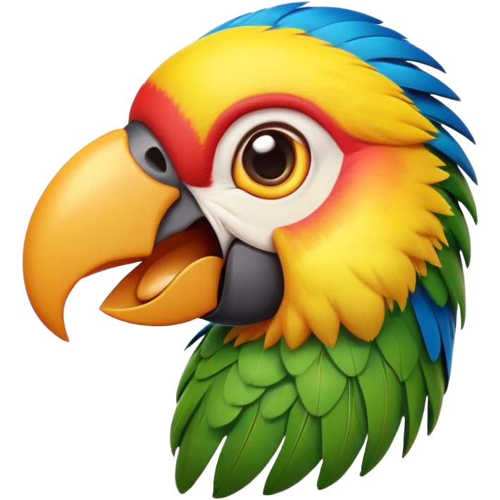 Cinematic Comical Macaw Portrait Emoji, Head tilted dramatically with an exaggeratedly shocked expression, featuring vibrant, bold plumage and wide, comically expressive eyes full of humorous disbelief, Simplified yet hilariously expressive features, highly detailed, glowing with a slightly sassy tropical glow, high shine, dramatic yet playful, stylized with an air of quirky avian attitude, soft glowing outline, capturing the essence of a meme-worthy macaw that looks ready to side-eye its way into viral fame! emoji