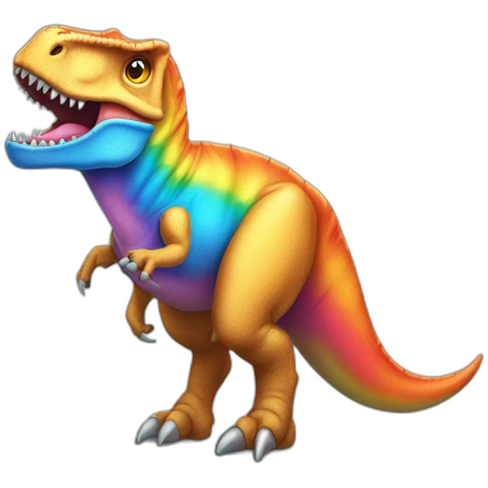 Tyrannosaurus rex with a rainbow colored unicorn head emoji
