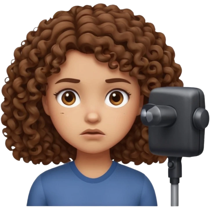 a girl with curly hair going “hmmph” and moving her head left in a cute grumpy way emoji