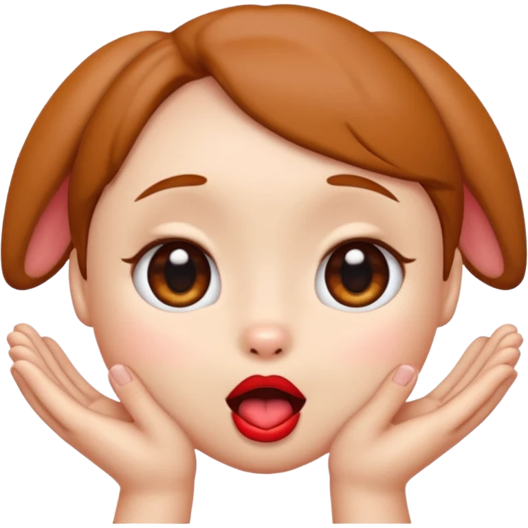 emoji with big anime like eyes like puppy eyes, puckered lips, red cheeks, Little excited clasp with their hands up by their cheeks emoji