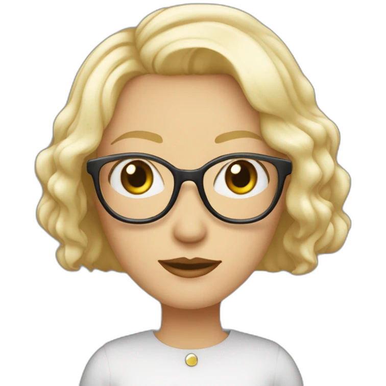 Femme 55 ans yeux verts cheveux fins blonds coupe carré et lunette sur le crâne  emoji