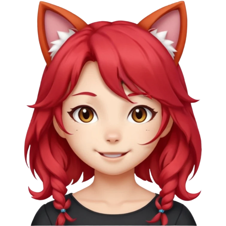 very cute anime cat-girl with cat ears, red blowing hair emoji