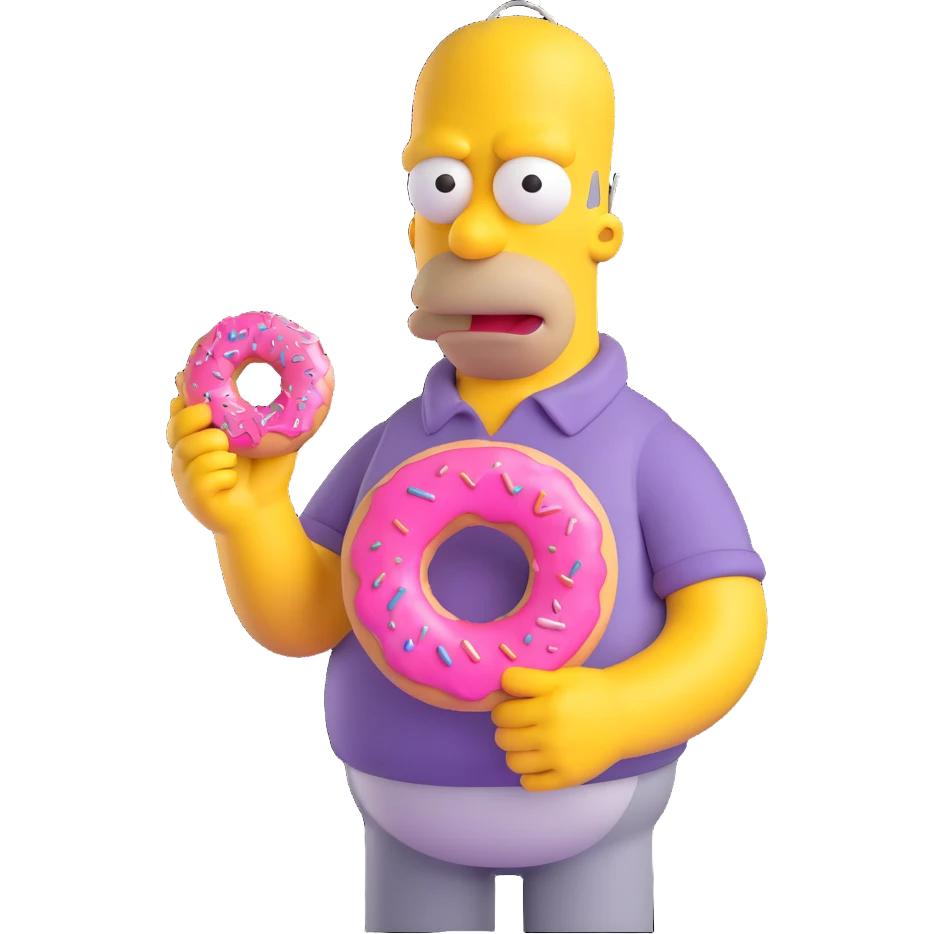 Homer Simpson 3D style holding a pink donut big eyes cartoonish proportions emoji
