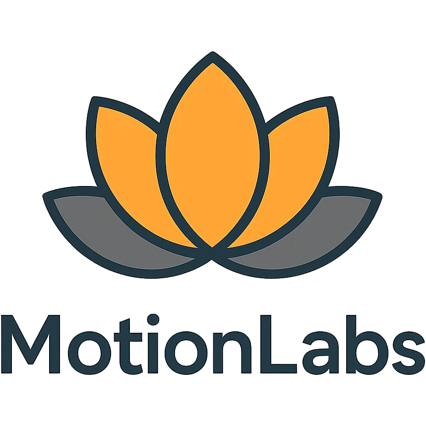 elegant logo for MotionLabs with lotus flower, colors #ffa31a, #808080, #292929, dark background emoji