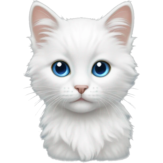 White fluffy kitten with one brown eye and one blue eye emoji