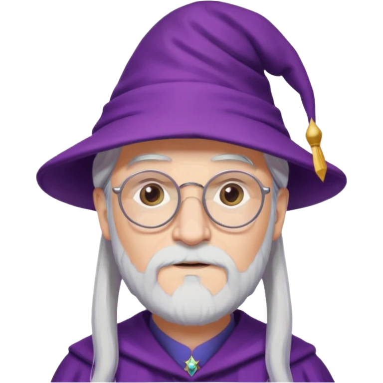 dumbledore white hair, wear glasses, purple magic hat emoji