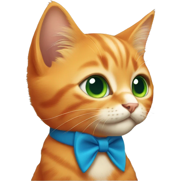 orange kitten with big green eyes and a blue collar emoji