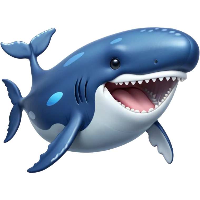 Meme-Worthy Singing Humpback Whale Portrait Emoji, Mouth open wide in a dramatic, melodious pose, showcasing a deep blue-gray body with barnacle accents and an expressive, soulful gaze, Simplified yet artistically graceful features, highly detailed, glowing with a soft, magical marine aura, high shine, enchanting and full of life, stylized with an air of deep-sea wonder, soft glowing outline, capturing the essence of a majestic humpback whale mid-song, resonating with the beauty of the ocean's ancient melodies! emoji