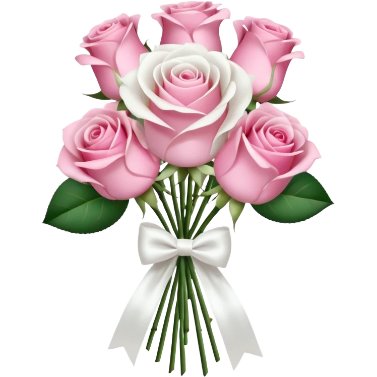 bouquet of pink and white roses and white satin bow emoji