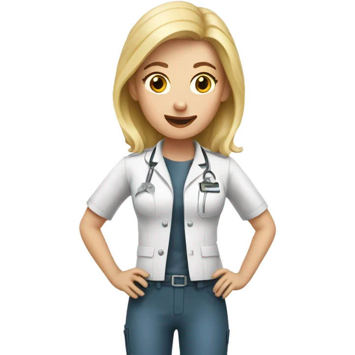 Female blonde vet with pig emoji