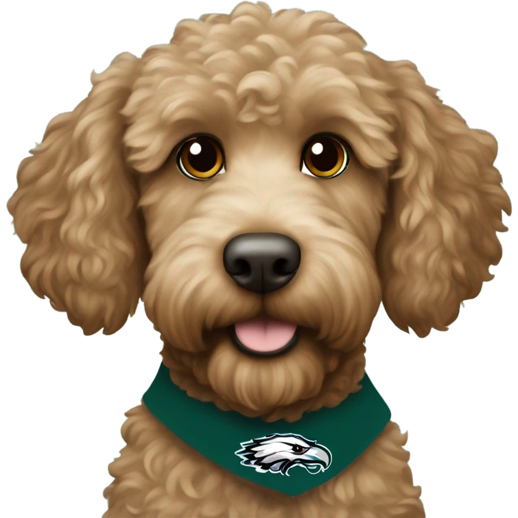 Light brown Labradoodle wearing a Philadelphia eagles jersey emoji