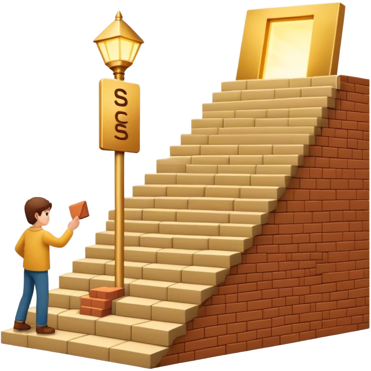 represents the habit formation process with a person stacking bricks to build a staircase, a signpost labeled "Cue → Action → Reward", and a glowing golden door at the top symbolizing success and transformation. Let me know if you need any tweaks! 🚀 emoji
