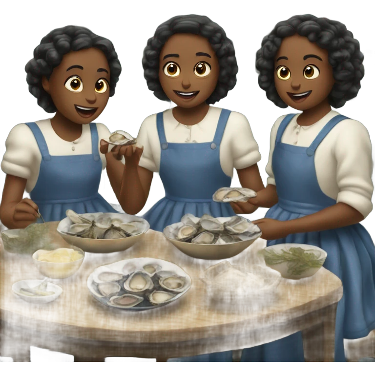 Three Burnett girls eating oysters emoji