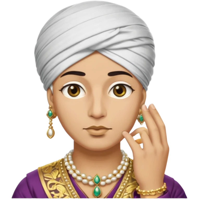 A Sultan shushing while his eyes are white emoji