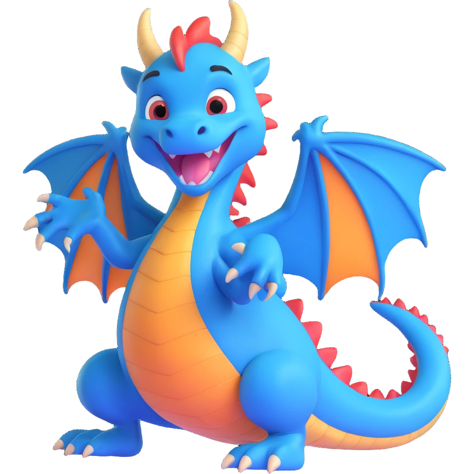 happy blue dragon, expressive face, playful pose, clean background emoji
