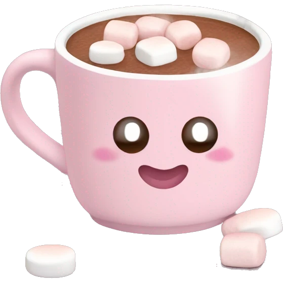 Light Pink mug of hot chocolate with marshmallows  emoji