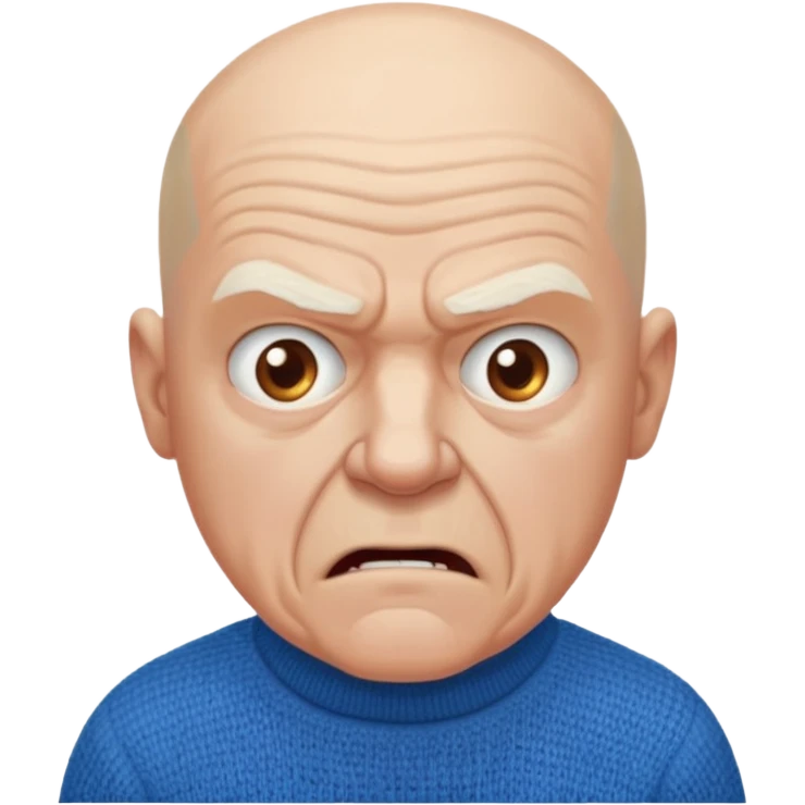 Old man, angry, blue sweater, bald
 emoji