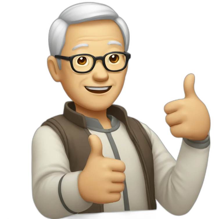 Chinese old guy wear glasses with thumbs up emoji