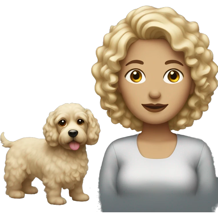 Woman with blonde curly hair and dog emoji
