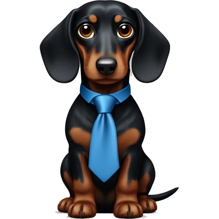 Dark fur Dachshund with long legs in blue collar  emoji