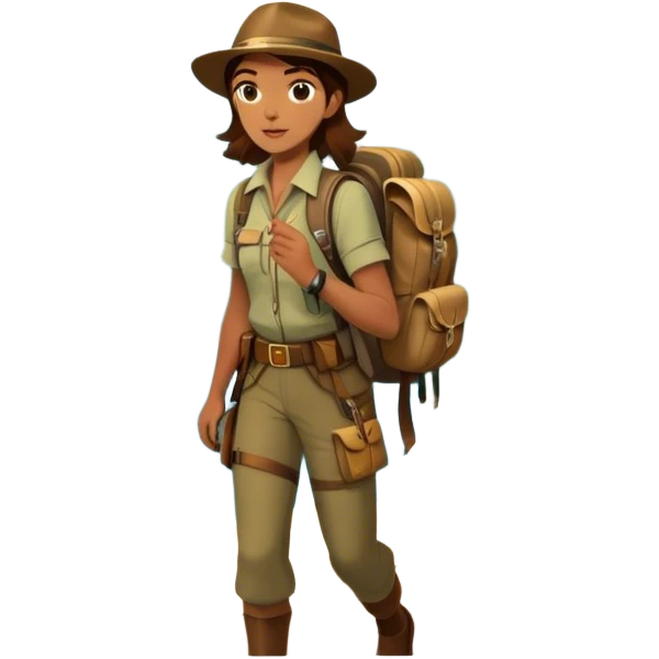 Icon for Adventure Movie: A vintage poster-style design featuring a daring explorer with a map, compass, and backpack. Include dramatic landscapes like jungles, mountains, and rivers, with a dynamic action scene. Bold, adventurous colors and a retro cinematic feel. Transparent background. emoji