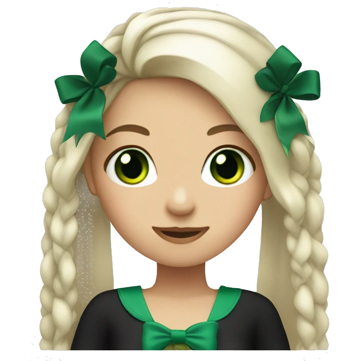 Girl with green eyes and with long platin hairs with black bow in her hair emoji
