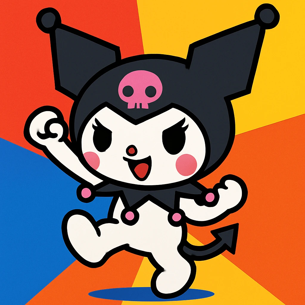 Kuromi character, energetic pose, bold colors emoji