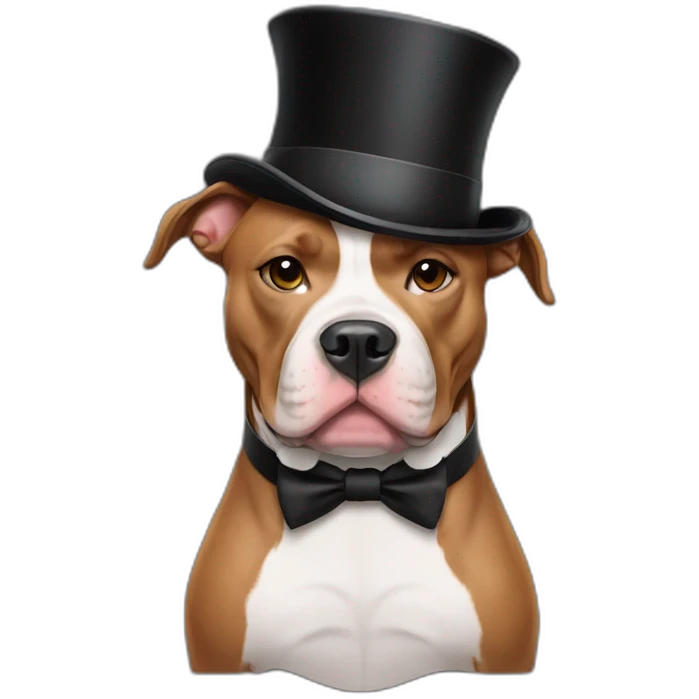 Pitbull wearing a top hat and bow tie emoji