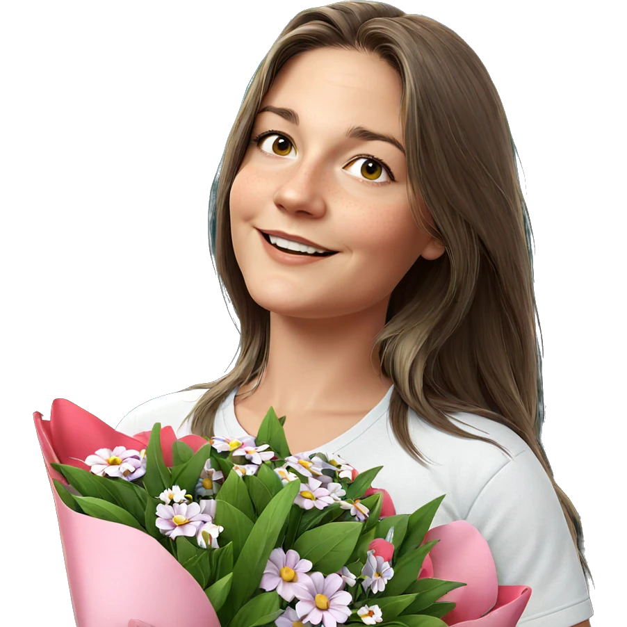 smiling girl with flowers emoji