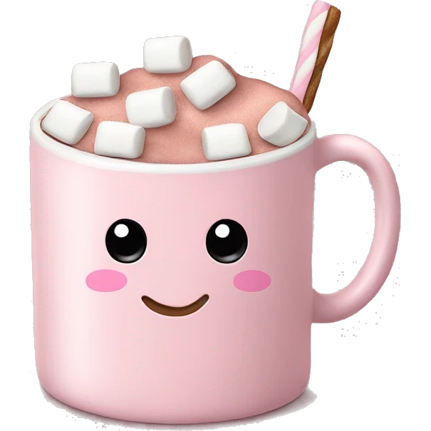 Light Pink mug of hot chocolate with marshmallows  emoji