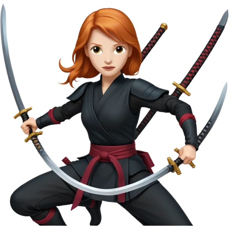Jessica Chastain, in a ninja position with swords emoji