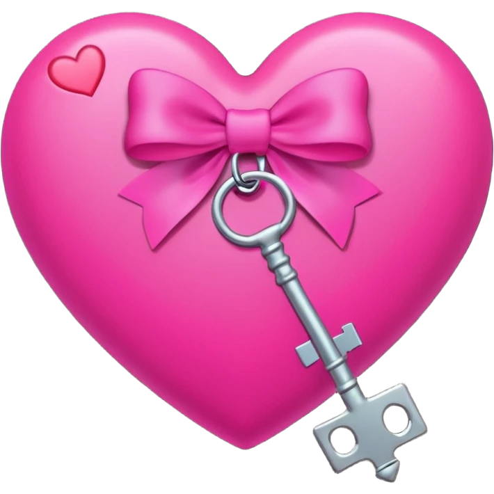 neon heart with a pink bow, heart pattern on the bow, and a silver key, emoji style emoji