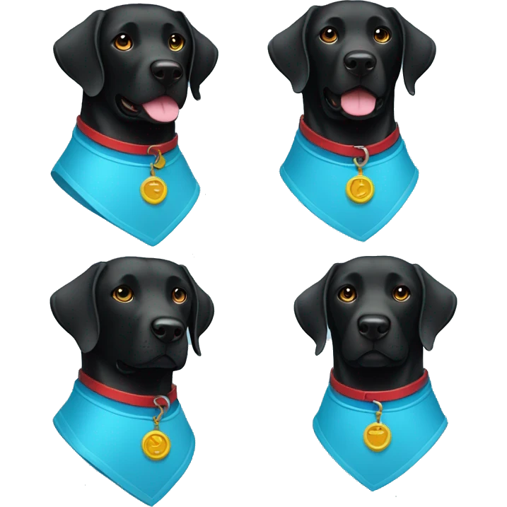 black-coloured labrador on the left with red collar, black-coloured labrador on the right with light blue collar. emoji