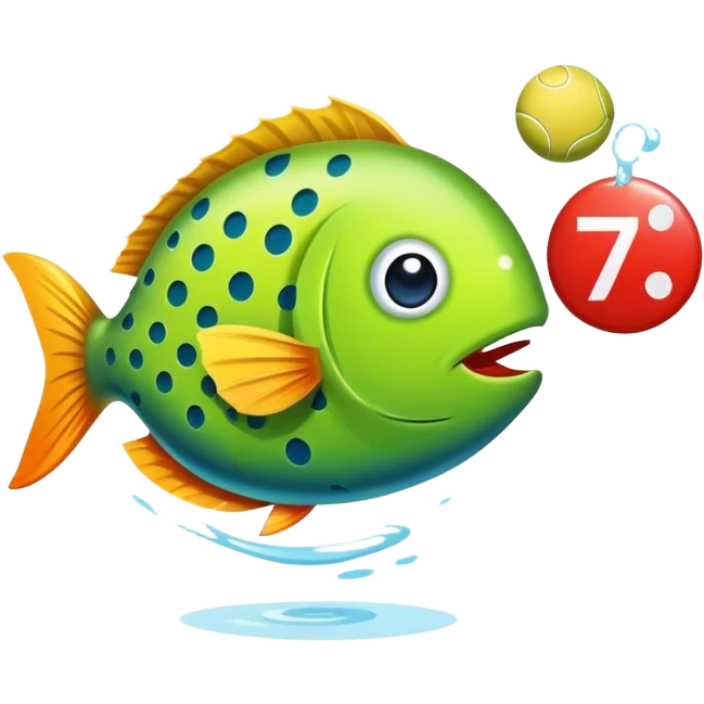 Fish playing pickleball with number 70 emoji