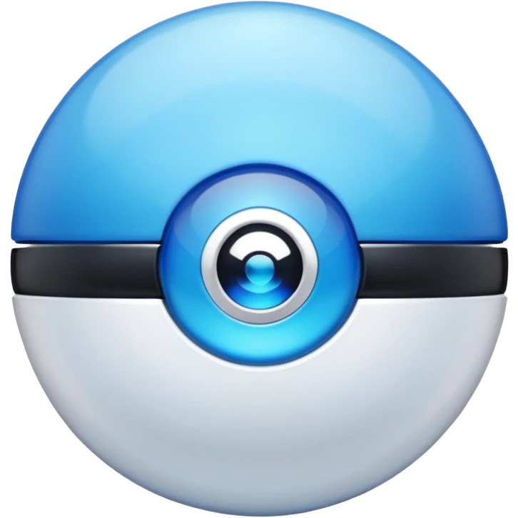 blue pokeball emoji, top half is a more saturated blue, bottom half is white, black stripe, with a white sheen, with a pearlescent finish, with a gemstone effect emoji
