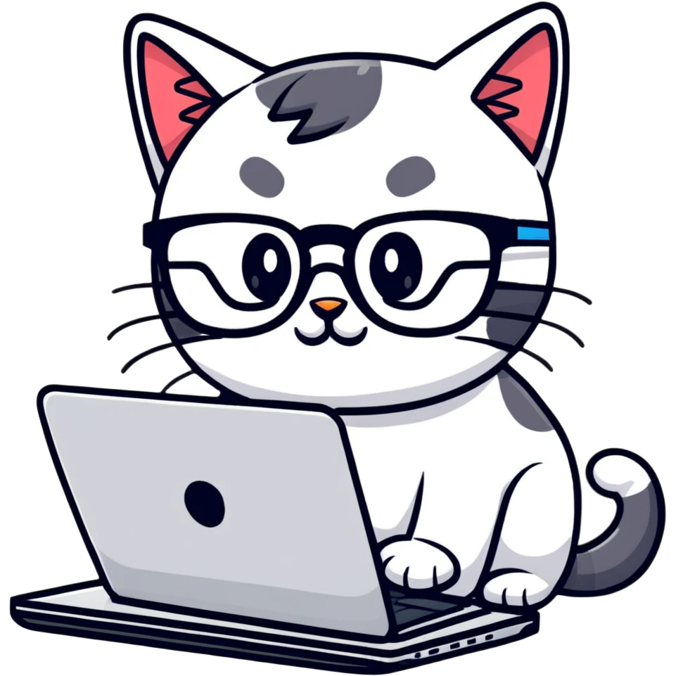 cartoon cat with glasses coding on a laptop emoji