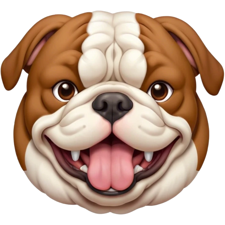 Cinematic Cute Yawning Brown and White English Bulldog Portrait Emoji, Head tilted slightly with a dramatic, wide-open yawn, showcasing a smooth brown and white coat with a defined pattern, floppy ears slightly drooping, round brown eyes barely open in drowsy contentment, Simplified yet irresistibly adorable features, highly detailed, glowing with a soft, cozy glow, high shine, relaxed yet expressive, stylized with a touch of whimsy, bright and endearing, soft glowing outline, capturing the essence of a sleepy yet affectionate guardian, so drowsy it feels like it could stretch out of the screen and curl up for a nap! emoji