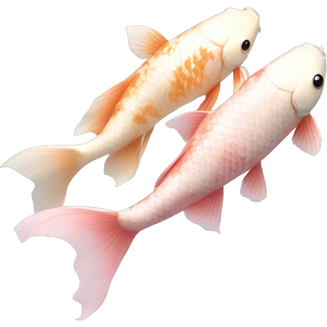 ivory and pale pink koi fish swimming together (realistic)  emoji