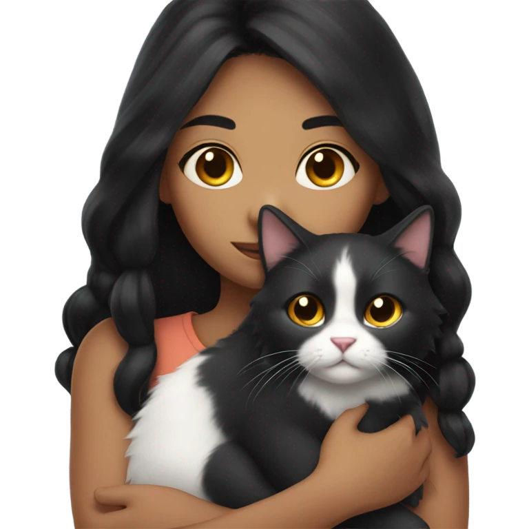 Girl with black hair holding cat emoji