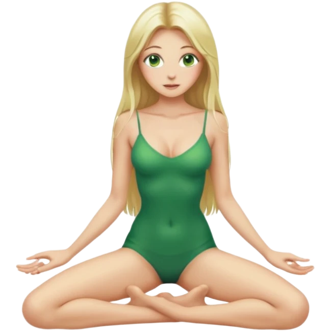 Naked woman tits out long blonde hair green eyes full body skinny legs no clothing on her knees emoji