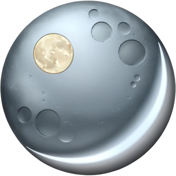Polished silver moon emoji, chrome metallic texture, iOS emoji style, soft glow, smooth reflections, minimalistic design emoji