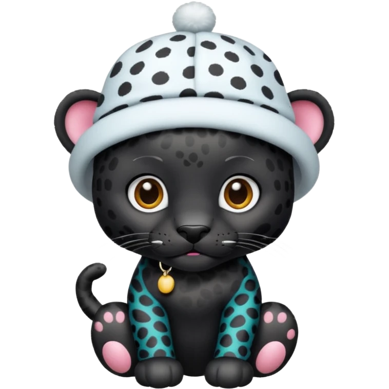 A black jaguar wearing a baby hat emoji