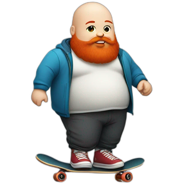 fat white bald skater with red beard on a skateboard emoji