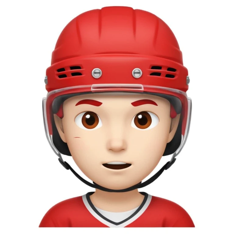 moji-style hockey player face, wearing a red helmet, expressive and cute, minimal details emoji