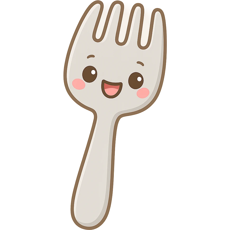 A cartoonish fork with a smiling face, playful style. emoji